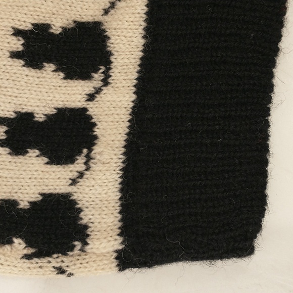 Handknit Sweater Cats Black & Cream Graphic English Wool Crew Pullover 36" Chest - Picture 7 of 9